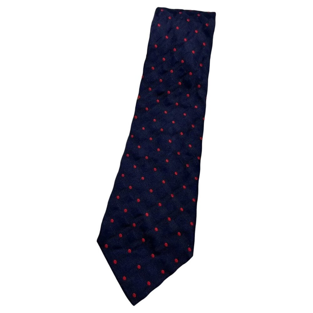 STEFANO RICCI Men's Silk Necktie LUXURY Navy Red Geometric Polka Dot W:3.8" EUC